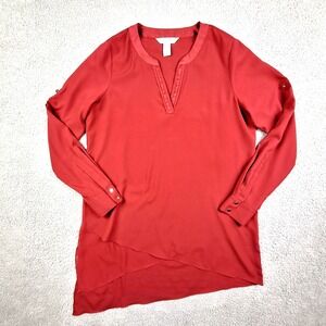White House Black Market Tunic Top Womens 6 Red Long Sleeve Asymmetrical Blouse